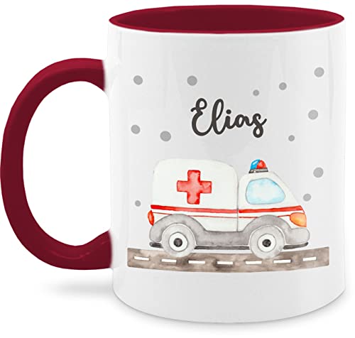 Tasse Tassen 325ml - Krankenwagen Blaulicht Rettungswagen Ambulanz Rettungsauto Rettungsdienst - 325 ml - Bordeauxrot - geschenke von Geschenk mit Namen personalisiert by Shirtracer