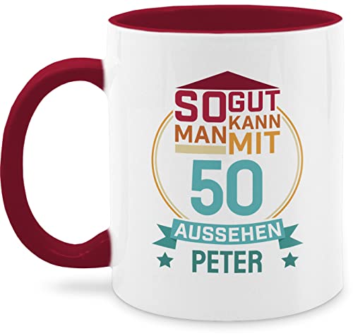 Tasse Tassen 325ml - 50. Geburtstag - So gut kann man mit 50 aussehen zum Fünzigsten - rot/blau - 325 ml - Bordeauxrot - kaffeetasse personalisierte jahre 50.geburtstag fünfzig von Geschenk mit Namen personalisiert by Shirtracer