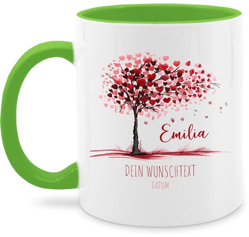 Tasse Tassen 325ml - Lebensbaum Geschenk Geburt I Geschenk Taufe I Taufgeschenk Kommunion I Geburtsdatum Konfirmation - 325 ml - Hellgrün - personalisierte konfirmationsgeschenke von Geschenk mit Namen personalisiert by Shirtracer