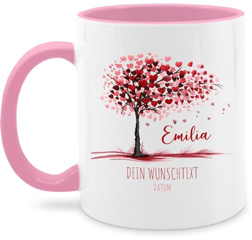 Tasse Tassen 325ml - Lebensbaum - Geburt Geschenk Taufe Taufgeschenk Kommunion Geburtsdatum Konfirmation - 325 ml - Rosa - zur personalisierte individualisiert patenkind drauf personalisiertes von Geschenk mit Namen personalisiert by Shirtracer