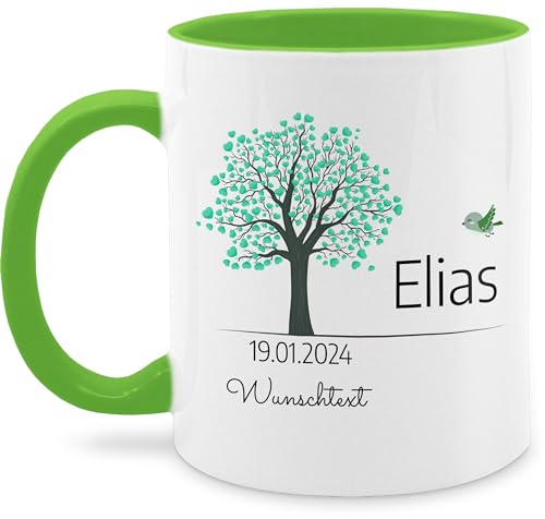 Tasse Tassen 325ml - Lebensbaum Geburt Taufe Kommunion Datum Geschenk - 325 ml - Hellgrün - konfirmation junge baum zur name patenkind+geschenk patenkind individualisiert personalisierte von Geschenk mit Namen personalisiert by Shirtracer