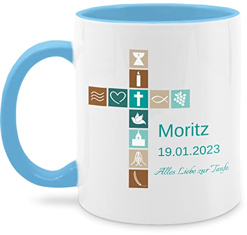 Tasse Tassen 325ml - Geschenk Taufe Konfirmation Firmung - 325 ml - Hellblau - kommunion patenkind personalisierte patenkind+geschenk geschenke name jungen zur personalisieren individualisiert von Geschenk mit Namen personalisiert by Shirtracer