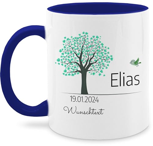 Tasse Tassen 325ml - Lebensbaum Geburt Taufe Kommunion Datum Geschenk - 325 ml - Dunkelblau - glühweintassen junge personalisierte konfirmationsgeschenke geschenke zur konfirmation baum mädchen von Geschenk mit Namen personalisiert by Shirtracer