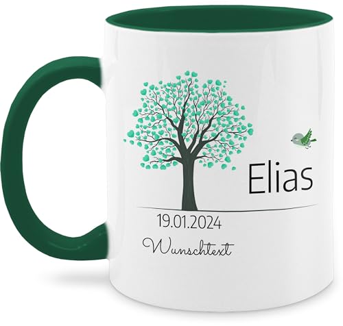 Tasse Tassen 325ml - Lebensbaum Geburt Taufe Kommunion Datum Geschenk - 325 ml - Petrolgrün - personalisierte taufgeschenk konfirmations junge taufgeschenke baum konfirmation name zur von Geschenk mit Namen personalisiert by Shirtracer