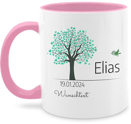 Tasse Tassen 325ml - Lebensbaum Geburt Taufe Kommunion Datum Geschenk - 325 ml - Rosa - konfirmations junge taufgeschenk baum konfirmation name zur patenkind+geschenk patenkind individualisiert von Geschenk mit Namen personalisiert by Shirtracer