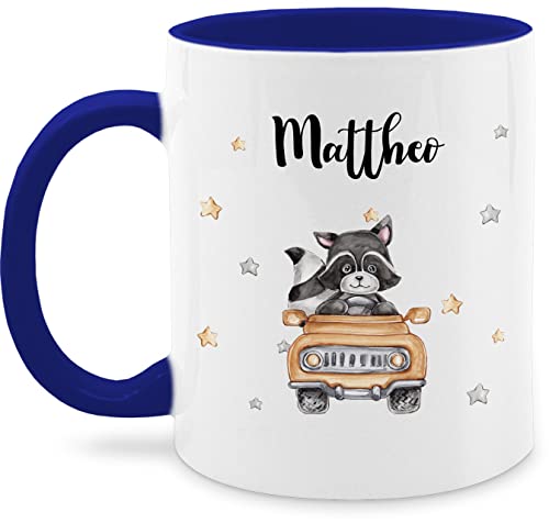 Tasse Tassen 325ml - Tiere - Süßer Waschbär Rennfahrer Motiv Baby - 325 ml - Dunkelblau - und tieren tier waschbären name personalisieren dino personalisierte geschenke kleine von Geschenk mit Namen personalisiert by Shirtracer