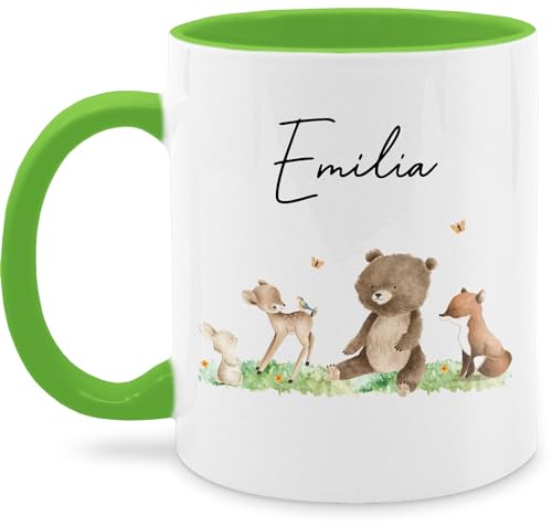 Tasse Tassen 325ml - Waldtiere Tiere Wald Tier Hase Reh Bär Fuchs - 325 ml - Hellgrün - name und kleine personalisierte geschenke tieren personalisieren dino von Geschenk mit Namen personalisiert by Shirtracer