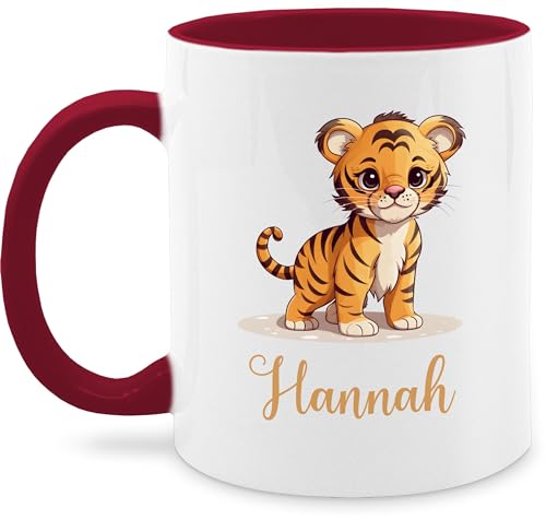 Tasse Tassen 325ml - Tiger mit Namen - Zootiere Tiermotiv - 325 ml - Bordeauxrot - name tiger, personalisierte und von Geschenk mit Namen personalisiert by Shirtracer