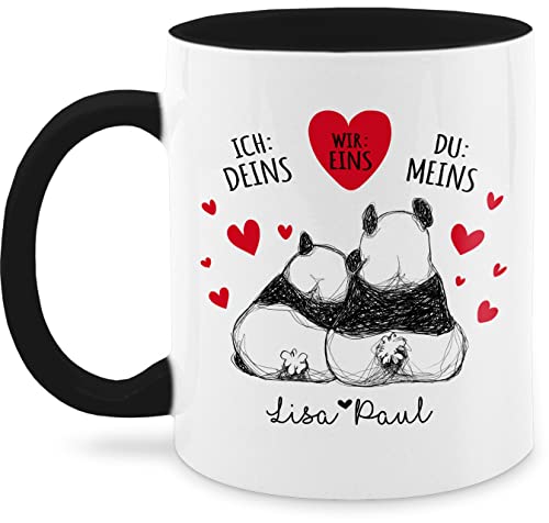 Tasse Tassen 325ml - Valentinstag Partner Freund & Freundin - Panda Liebeserklärung Valentinstagsgeschenke mit Namen Geschenkidee Pärchen Weihnachts-Geschenk für Sie und Ihn - 325 ml - Schwarz von Geschenk mit Namen personalisiert by Shirtracer