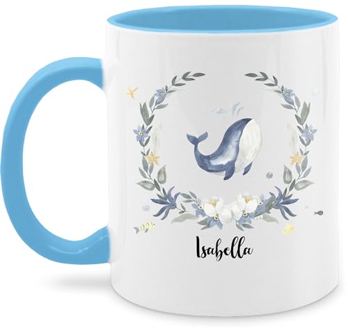 Tasse Tassen 325ml - Süßer Wal Walfisch - 325 ml - Hellblau - wale personalisierte name von Geschenk mit Namen personalisiert by Shirtracer