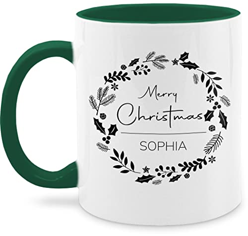 Tasse Tassen 325ml - Weihnachten Weihnachtstasse - Merry Christmas Wunschname - Kranz schwarz - 325 ml - Petrolgrün - zu weihnachtstassen weihnachtsmotiv und wunschtext weihnacht personalisierte von Geschenk mit Namen personalisiert by Shirtracer