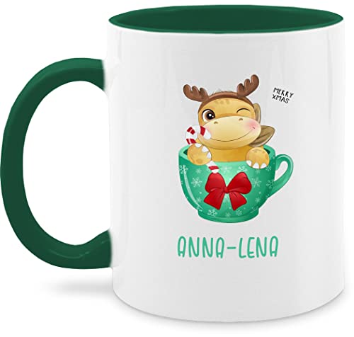 Tasse Tassen 325ml - Weihnachten Weihnachtstasse - Merry Xmas Dino grün - Wunschname - 325 ml - Petrolgrün - weihnachts weihnachtstassen weihnachtsmotiv christmas 2023 weihnachtsmotiven und name von Geschenk mit Namen personalisiert by Shirtracer