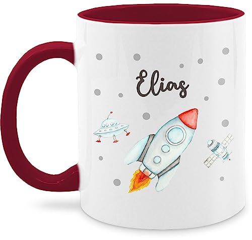 Tasse Tassen 325ml - Weltall - Rakete Flugrakete Raumfahrt Weltraum Astronaut Geschenk - 325 ml - Bordeauxrot - astronauten nasa raketen cup name planeten mug kakao coffee von Geschenk mit Namen personalisiert by Shirtracer