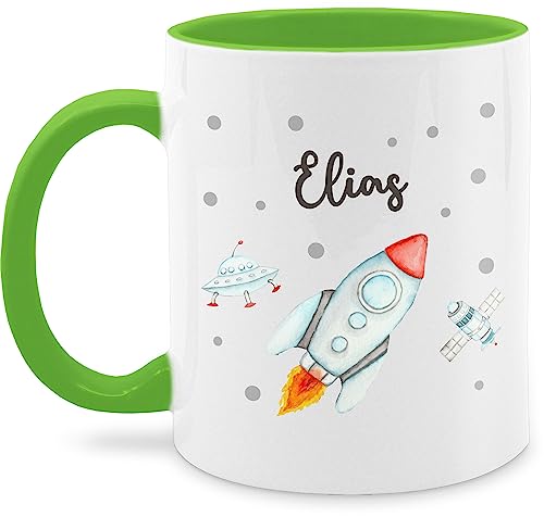 Tasse Tassen 325ml - Weltall - Rakete Flugrakete Raumfahrt Weltraum Astronaut Geschenk - 325 ml - Hellgrün - astronauten planeten raketen mug name nasa coffee cup kakao von Geschenk mit Namen personalisiert by Shirtracer