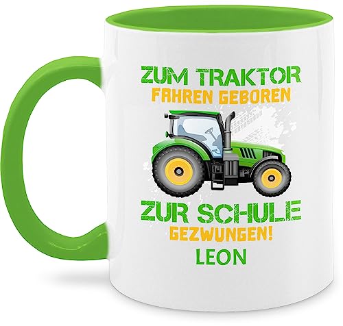 Tasse Tassen 325ml - Zum Traktor fahren geboren zur Schule gezwungen - 325 ml - Hellgrün - trecker schlepper name traktorfans bulldog landwirt kaffeetasse traktor, personalisierte bauern traktoren von Geschenk mit Namen personalisiert by Shirtracer