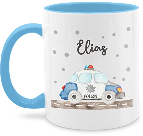 Tasse Tassen 325ml - Polizei Blaulicht Bundespolizei Polizeiauto Polizist - 325 ml - Hellblau - kinder junge polizisten auto fuer für von Geschenk mit Namen personalisiert by Shirtracer