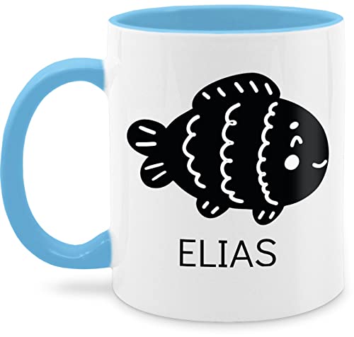 Tasse Tassen 325ml - Skandi Style Scandi bedruckt - Fisch mit Name - 325 ml - Hellblau - fische nur noch eine pflanze teetasse von Geschenk mit Namen personalisiert by Shirtracer