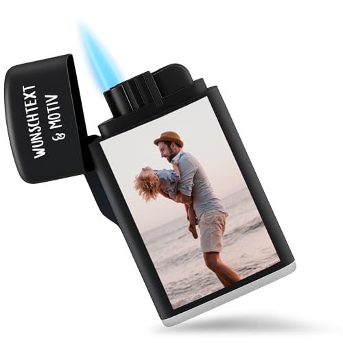 Vater - Geschenk Vatertag personalisiert Wunschtext Foto Geschenk Papa I Sturmfeuerzeug Foto Geschenk zum Valentinstag Männer I Feuerzeug selbst gestalten Bild - 6,5 x 4 cm - Schwarz von Geschenk mit Namen personalisiert by Shirtracer