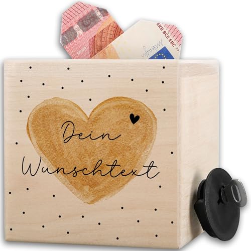 Spardose Holz - Wunschtext Herz Holzspardose Trinkgeldkasse Friseur | Valentinstag Sparbüchse selber gestalten | Lieblingsmensch - 10x10cm - Holz - haushaltskasse für Paare von Geschenk mit Namen personalisiert by Shirtracer