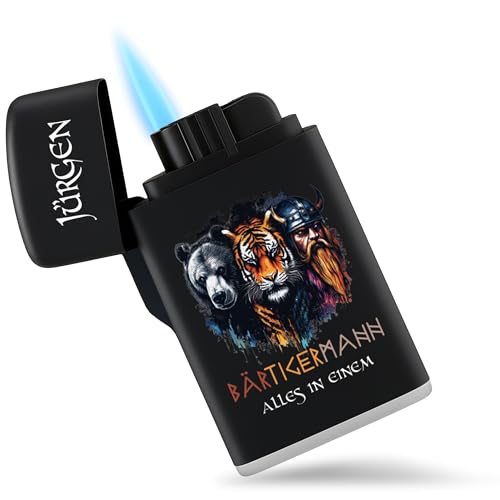 & Walhalla - Wikinger Feuerzeug Bär Tiger Mann Alles in einem I Vikings Geschenke Bartträger Spruch Männer Bart Geschenk lustig I Sturmfeuerzeug Papa Geschenk Bart - 6,5 x 4 cm - Schwarz von Geschenk mit Namen personalisiert by Shirtracer