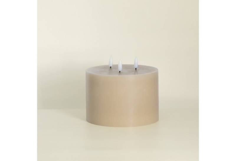 Geschenkbox LED-Kerze Große 3 Docht LED Kerze beige (ideal für Haushalte mit Kindern oder Haustieren, batteriebetrieben, echtes Wachs), Stimmungsvolle Dekoration, ewig haltbar und sicher (schwarz/beige) von Geschenkbox