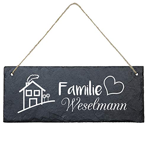 Geschenke 24 Schiefertafel personalisiert für Ehepaare mit Familienname (eckig - 25 x 10 cm - Familienname) - Schieferplatte Deko, Eingangstür Haustür, Türschild - Hochzeitsgeschenk, Wanddeko von Geschenke 24 GmbH