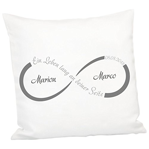 Geschenke 24: Kissen - Unendlichkeit mit Personalisierung (Grau) - personalisiertes Kuschelkissen - Romantisches Zierkissen mit Namen und Datum von Geschenke 24