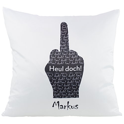 Geschenke 24 Kissen – Heul doch (mit Wunschname): witziges Kuschelkissen mit Stinkefinger – Kissenbezug 40x40 Bedruckt mit lustigem Spruch „Heul doch!“– Deko Geschenk von Geschenke 24