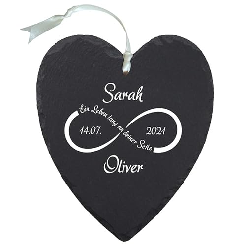 Buntes Schieferherz zur Hochzeit | Motiv Unendlichkeit Weiß | ca. 27cm groß | Personalisierte Hochzeitsgeschenke für Brautpaar | Geschenk zum Hochzeitstag | inklusive Band zum Aufhängen von Geschenke 24