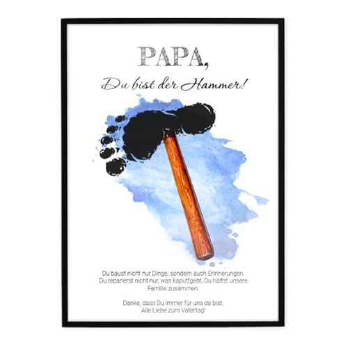 DIY Vatertagsgeschenk für Papa Personalisiert Bild | Mit eigenem Fußabdruck | Schönes Papa Geschenk zum ersten Vatertag von Baby | Geburtstagsgeschenk zum selbst gestalten basteln | Motiv Hammer von Geschenke 24