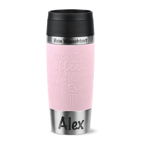 Emsa Thermobecher mit Gravur | Pastellrosa | 360ml Travel Mug personalisiert | 360°-Trinköffnung | Komfort-Schraubverschluss | Spülmaschinenfest | Hält bis 4h warm und 8h kalt | Kaffee to Go Becher von Geschenke 24