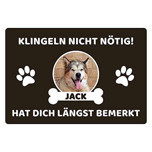 Geschenke 24 Fußmatte Eingangstür Haustür Klingeln Nicht nötig Braun 1 Hund personalisiert - Hundematte, Fußabtreter außen, Fußmatte lustig - Geschenkidee für Hundebesitzer, Hund von Geschenke 24