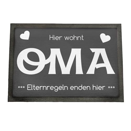 Fußmatte Oma | Geschenk Oma Geburtstag | Elternregeln Enden Hier | Ausgefallene Fussmatte mit lustigem Motiv | Schmutzfangmatte innen | Geschenkidee Großmutter | 75x50cm mit Rand von Geschenke 24