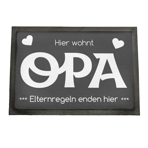 Fußmatte Opa | Geschenk Opa Geburtstag | Elternregeln Enden Hier | Ausgefallene Fussmatte mit lustigem Motiv | Schmutzfangmatte innen | Geschenkidee Großvater | 50x35cm mit Rand von Geschenke 24