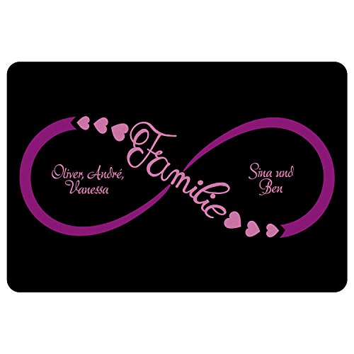 Geschenke 24 Fußmatte – Unendlichkeitszeichen Familie (Pink): personalisierte Schmutzfangmatte mit Namen – Fußabtreter außen und innen – Glücksbringer zum Richtfest, Einzug, Umzug, Einweihung von Geschenke 24