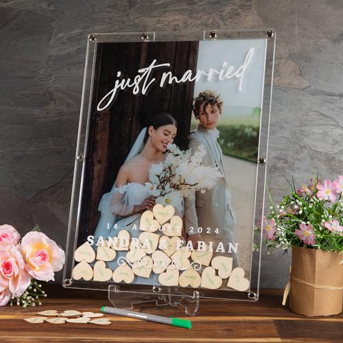 Gästebuch Hochzeit Personalisiert | Mit eigenem Foto | Hochzeit Gästebuch Alternative mit 70 Holzherzen | Hochzeitsgästebuch mit Personalisierung aus Acrylglas | Deko für Hochzeitsempfang Gästebuch Hochzeit Personalisiert | Mit eigenem Foto | Hochzeit Gästebuch Alternative mit 70 Holzherzen | Hochzeitsgästebuch mit Personalisierung aus Acrylglas | Deko für Hochzeitsempfang von Geschenke 24