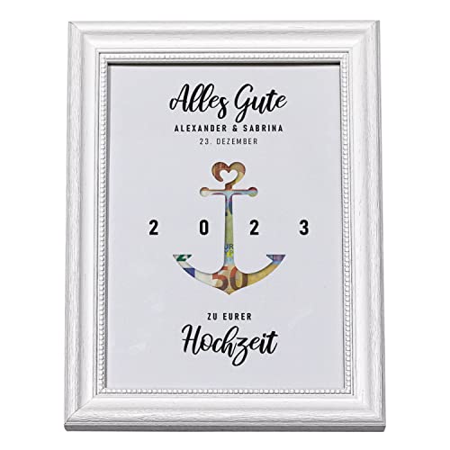 Personalisiertes Geldgeschenk zur Hochzeit I Auch mit A4 Bilderrahmen erhältlich I Hochzeitsgeschenke für das Brautpaar I Anker von Geschenke 24