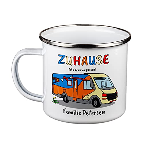 Geschenke 24 Emaille Tasse Camping Personalisiert: Zuhause Ist (Wohnmobil) - Outdoor Emailletasse Mit Spruch, Lustig - Geburtstagsgeschenk, Vatertagsgeschenk, Partner Geschenke von Geschenke 24