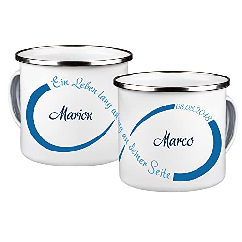 Geschenke 24 Emaille Tasse personalisiert Unendlichkeitszeichen (Blau): Personalisierte Tasse Kalenderblatt, Tasse mit Namen, Tasse mit Spruch - Valentinstagsgeschenk, Partner Geschenke von Geschenke 24