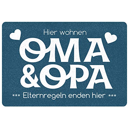 Geschenke 24 Fussmatte Oma Opa - Elternregeln Enden Hier” personalisiert (Blau, ohne Namen) - Fußmatte lustig, Fussmatte außen, Eingangstür Haustür - Geschenkidee für Großeltern von Geschenke 24