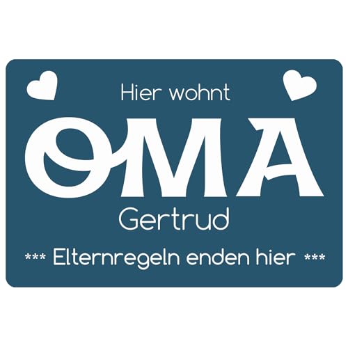 Geschenke 24 | Fußmatte personalisiert Elternregeln Enden Hier (blau - Oma, Ohne Rand - 60x40cm) | Schmutzfangmatte für innen und außen | mit Wunschnamen Bedruckt | Eingangstür von Geschenke 24