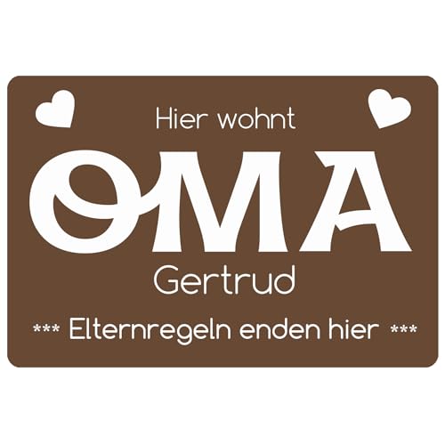 Geschenke 24 | Fußmatte personalisiert Elternregeln Enden Hier (braun - Oma, Ohne Rand - 60x40cm) | Schmutzfangmatte für innen und außen | mit Wunschnamen Bedruckt | Eingangstür von Geschenke 24