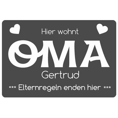 Geschenke 24 | Fußmatte personalisiert Elternregeln Enden Hier (grau - Oma, Ohne Rand - 60x40cm) | Schmutzfangmatte für innen und außen | mit Wunschnamen Bedruckt | Eingangstür von Geschenke 24