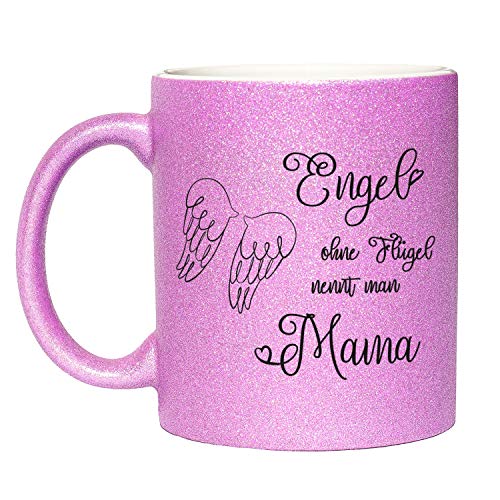 Geschenke 24 Glitzer Tasse Engel ohne Flügel nennt man Mama (lila) - Tasse mit Spruch - Muttertagsgeschenk Tasse, Kaffeebecher Geschenk von Geschenke 24