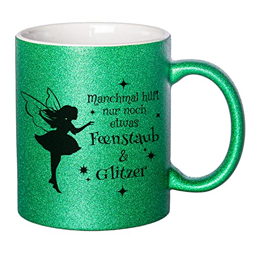 Geschenke 24 Glitzer-Tasse - Tasse mit Spruch I Feenstaub & Glitzer I Kaffeebecher I Muttertagsgeschenk I Keramikbecher (grün) von Geschenke 24