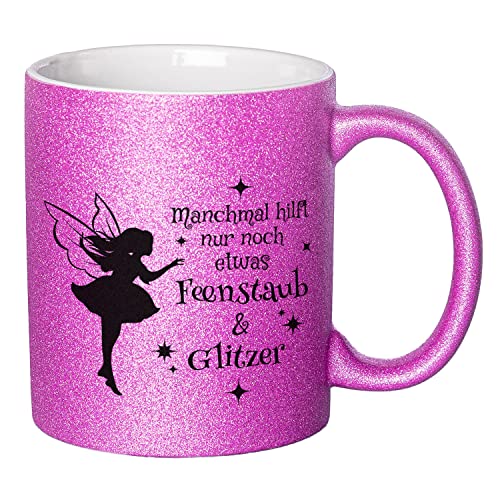 Geschenke 24 Glitzer-Tasse - Tasse mit Spruch I Feenstaub & Glitzer I Kaffeebecher I Muttertagsgeschenk I Keramikbecher (lila) von Geschenke 24