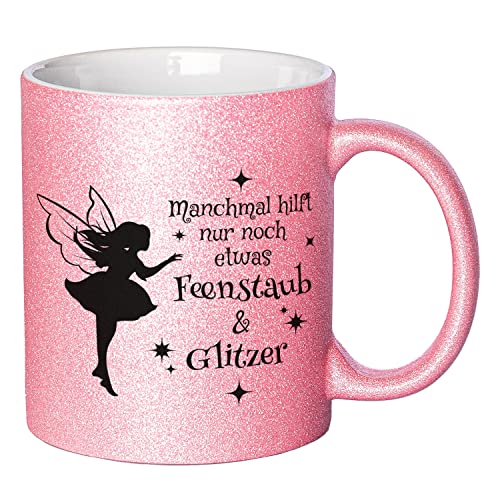 Geschenke 24 Glitzer-Tasse - Tasse mit Spruch I Feenstaub & Glitzer I Kaffeebecher I Muttertagsgeschenk I Keramikbecher (rosa) von Geschenke 24