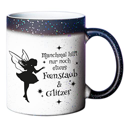 Geschenke 24 Glitzer-Tasse - Tasse mit Spruch I Feenstaub & Glitzer I Kaffeebecher mit Farbwechsel I Muttertagsgeschenk I Keramikbecher (Magic Mug Schwarz) von Geschenke 24