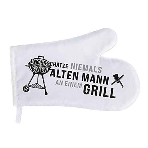 Geschenke 24 Grillhandschuhe Alter Mann am Grill (Schwarz): Grillhandschuhe Hitzebeständig, BBQ Gloves, Grill Handschuh, Feuer Handschuhe - Geburtstagsgeschenk, Geschenke für Männer von Geschenke 24