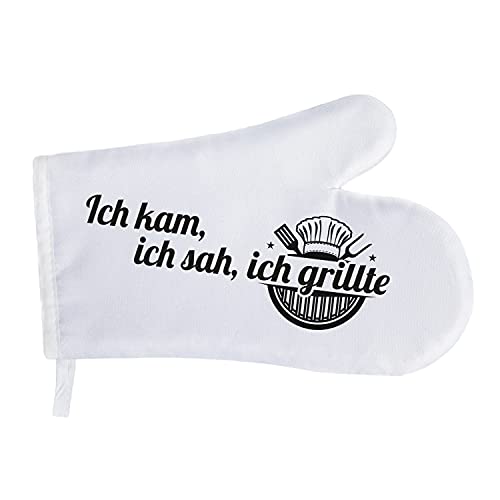 Geschenke 24 Grillhandschuhe Ich, kam, ich SAH, ich grillte (Schwarz, Wender): Grillhandschuhe Hitzebeständig, BBQ Gloves, Grill Handschuh - Geburtstagsgeschenk, Geschenke für Männer von Geschenke 24